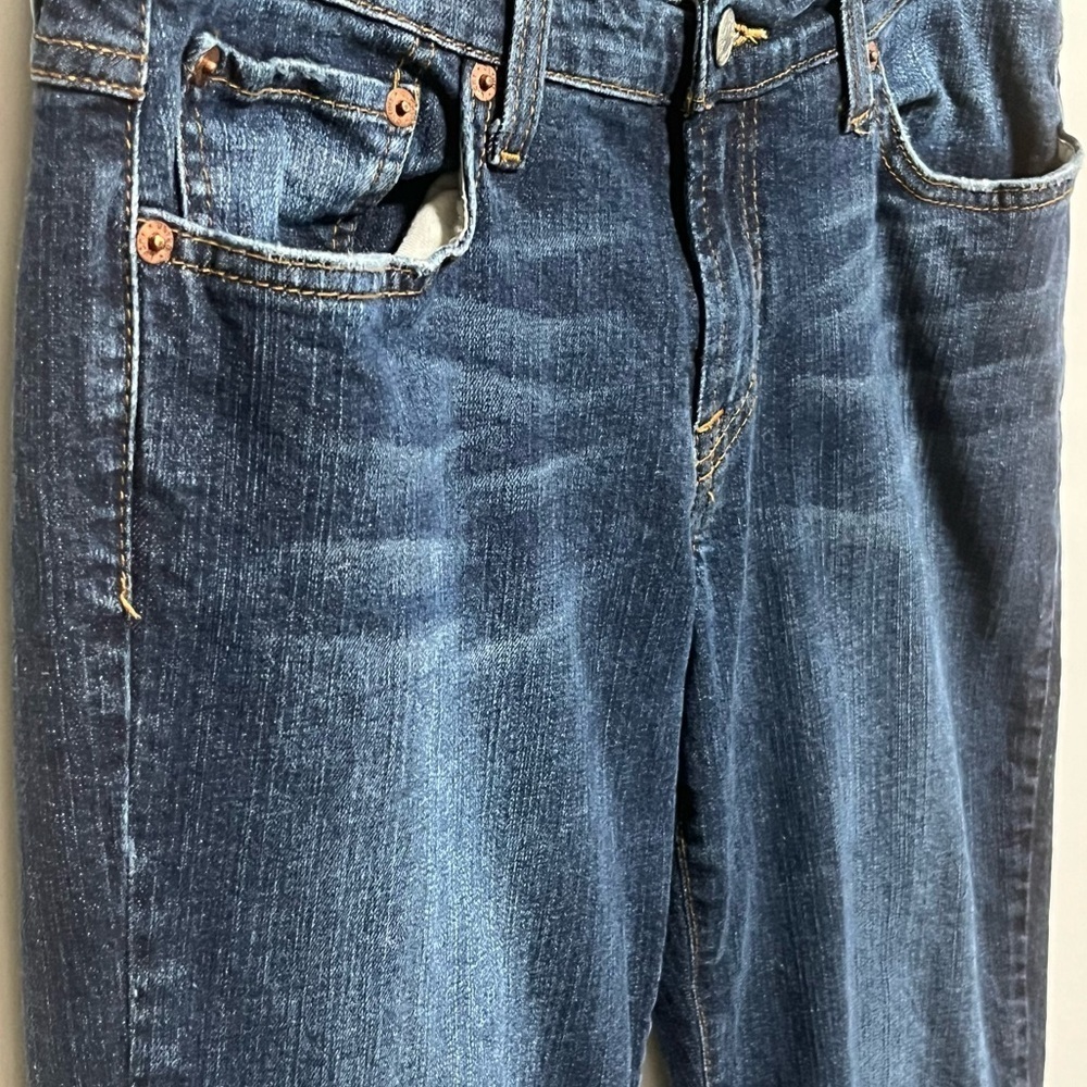 LUCKY * BRAND Vintage Y2k Distressed Mid-Rise Dark Wash flair blue jeans - Picture 2 of 11